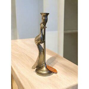 New Gold Retro MCM Boho Jungle Metal Peacock On Perch Candle Holder Stand Decor